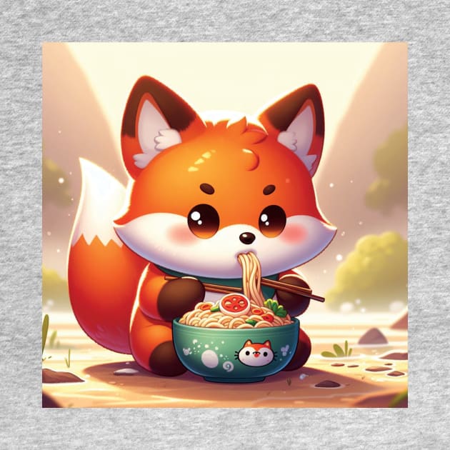 Cute Fox Eating Ramen by blue-koala